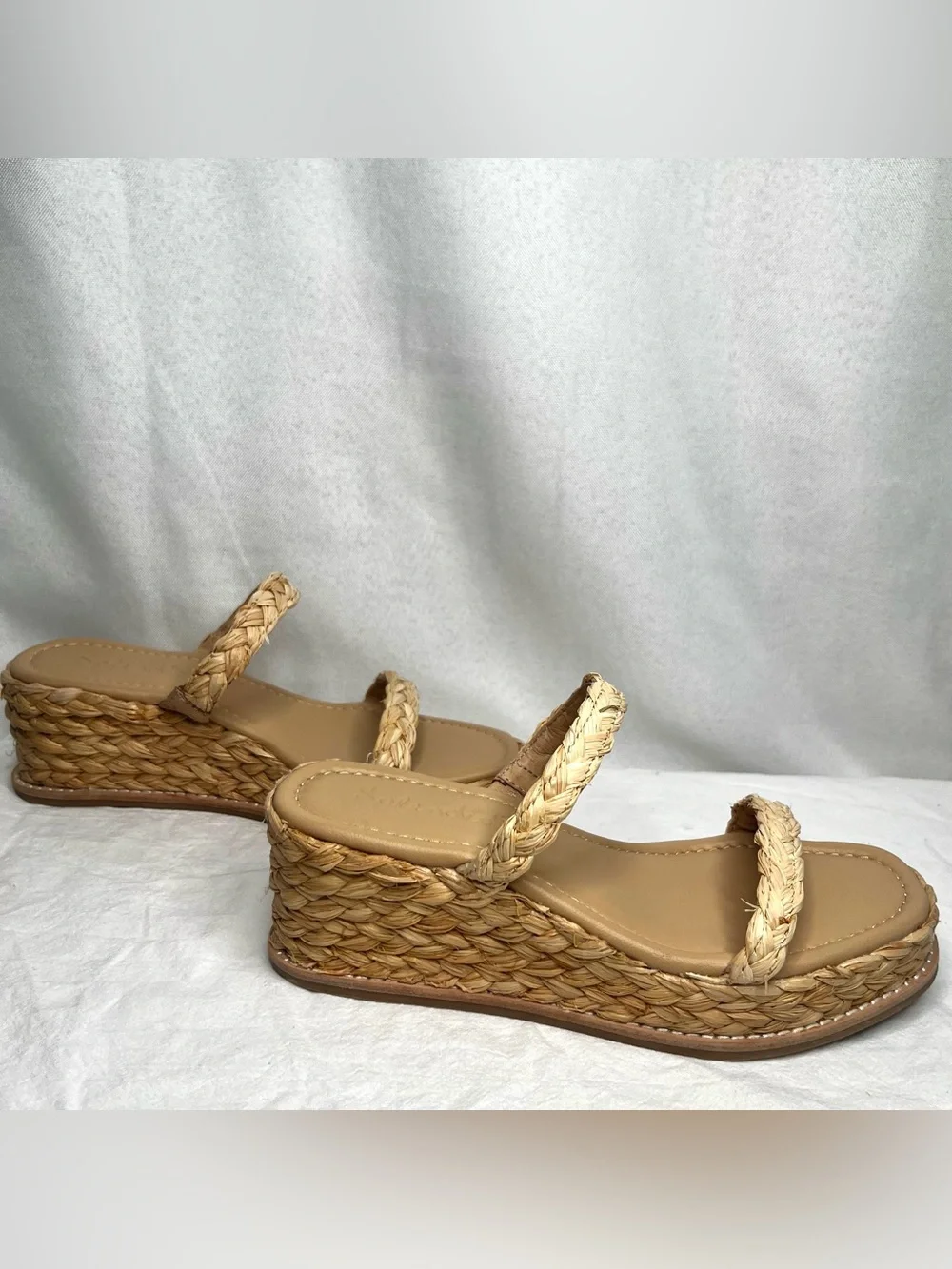 Splendid Raffia Platform Wedge Slide Sandals Natural Size 6 Like New
